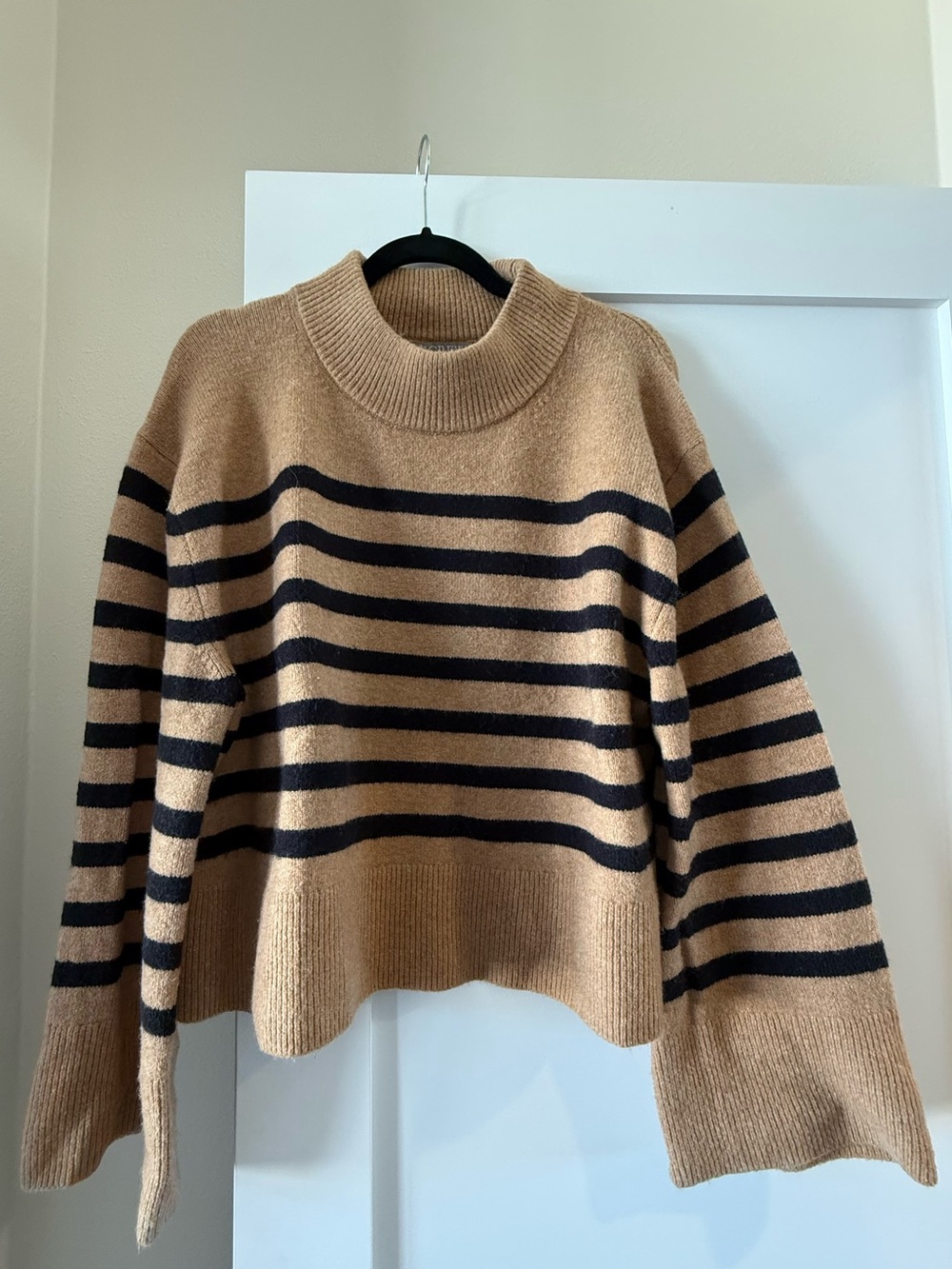 J. Crew Mock neck cropped striped sweater